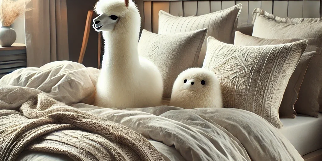 DALL·E 2024-12-03 16.21.07 – A peaceful and serene bedroom setting featuring an alpaca wool duvet and pillow set. The scene should emphasize comfort and relaxation, with soft, neu